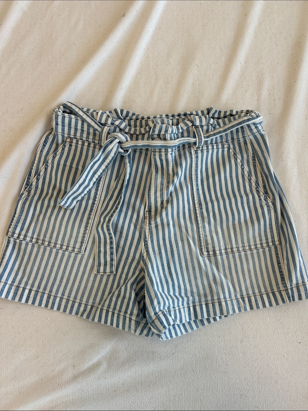 a.n.a Blue and White Striped Paperbag Waist Shorts